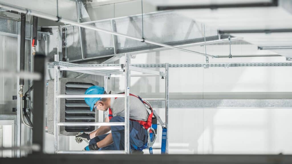 Commercial worker performing commercial task